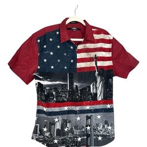 Carbon Men's Button Up Shirt‎ XL USA NYC Libery America 4th July Patriotic